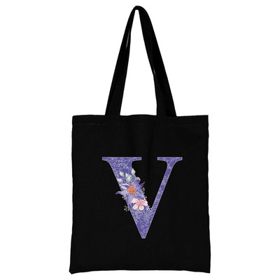 Vászon női bevásárlótáska 2022 nagy kapacitású újrafelhasználható hordtáskák divatos lila virágos betűnyomtatás női váll kézitáska