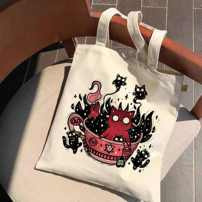 Torba za kupnju za višekratnu upotrebu Modne ženske platnene torbe Tote Tote Sotona Cat Demon Torba s printom Cartoon Bolsa De Compras Torbe za kupnju na rame