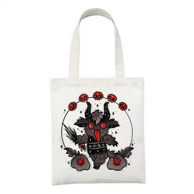 Geantă de cumpărături reutilizabilă, la modă, pentru femei, genți de tote din pânză, Satan Cat Demon, geantă de imprimare, cu desene animate, Bolsa de cumpărături, genți de umăr pentru cumpărători