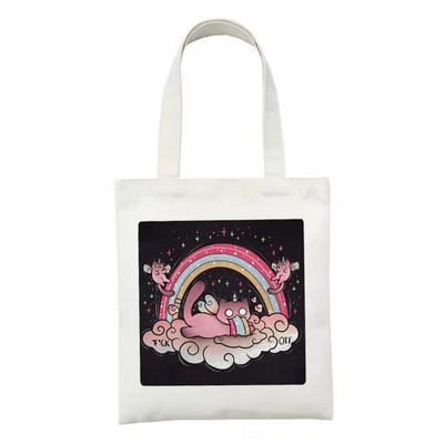 Geantă de cumpărături reutilizabilă, la modă, pentru femei, genți de tote din pânză, Satan Cat Demon, geantă de imprimare, cu desene animate, Bolsa de cumpărături, genți de umăr pentru cumpărători