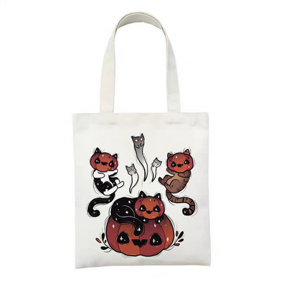 Geantă de cumpărături reutilizabilă, la modă, pentru femei, genți de tote din pânză, Satan Cat Demon, geantă de imprimare, cu desene animate, Bolsa de cumpărături, genți de umăr pentru cumpărători