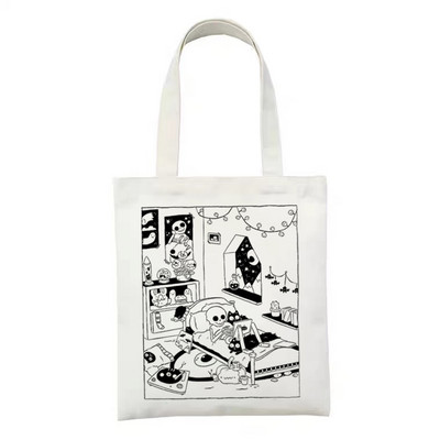 Geantă de cumpărături reutilizabilă, la modă, pentru femei, genți de tote din pânză, Satan Cat Demon, geantă de imprimare, cu desene animate, Bolsa de cumpărături, genți de umăr pentru cumpărători
