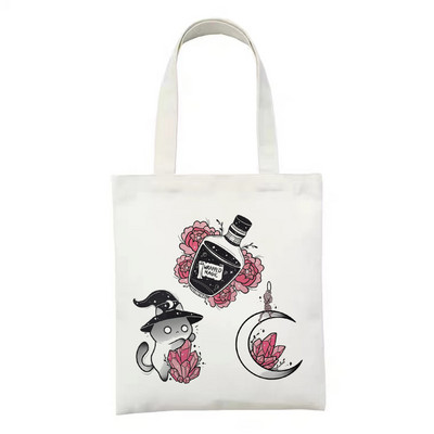 Geantă de cumpărături reutilizabilă, la modă, pentru femei, genți de tote din pânză, Satan Cat Demon, geantă de imprimare, cu desene animate, Bolsa de cumpărături, genți de umăr pentru cumpărători