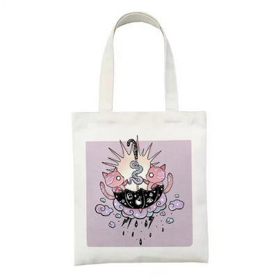 Geantă de cumpărături reutilizabilă, la modă, pentru femei, genți de tote din pânză, Satan Cat Demon, geantă de imprimare, cu desene animate, Bolsa de cumpărături, genți de umăr pentru cumpărători