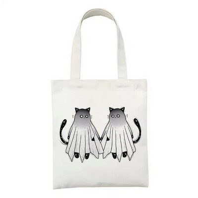 Geantă de cumpărături reutilizabilă, la modă, pentru femei, genți de tote din pânză, Satan Cat Demon, geantă de imprimare, cu desene animate, Bolsa de cumpărături, genți de umăr pentru cumpărători