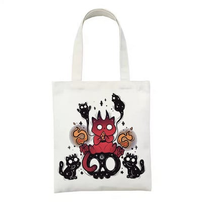 Geantă de cumpărături reutilizabilă, la modă, pentru femei, genți de tote din pânză, Satan Cat Demon, geantă de imprimare, cu desene animate, Bolsa de cumpărături, genți de umăr pentru cumpărători