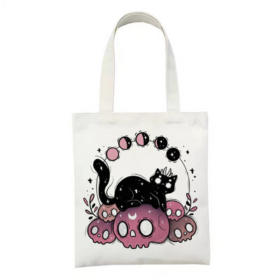 Geantă de cumpărături reutilizabilă, la modă, pentru femei, genți de tote din pânză, Satan Cat Demon, geantă de imprimare, cu desene animate, Bolsa de cumpărături, genți de umăr pentru cumpărători