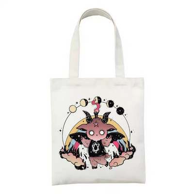 Geantă de cumpărături reutilizabilă, la modă, pentru femei, genți de tote din pânză, Satan Cat Demon, geantă de imprimare, cu desene animate, Bolsa de cumpărături, genți de umăr pentru cumpărători