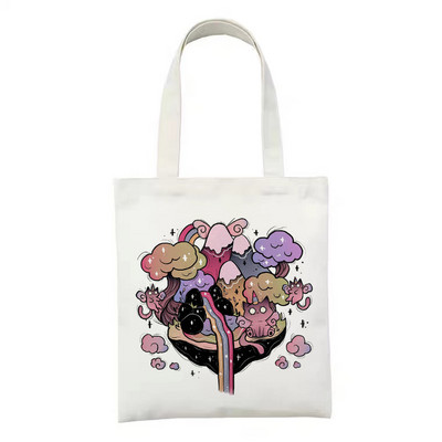 Geantă de cumpărături reutilizabilă, la modă, pentru femei, genți de tote din pânză, Satan Cat Demon, geantă de imprimare, cu desene animate, Bolsa de cumpărături, genți de umăr pentru cumpărători