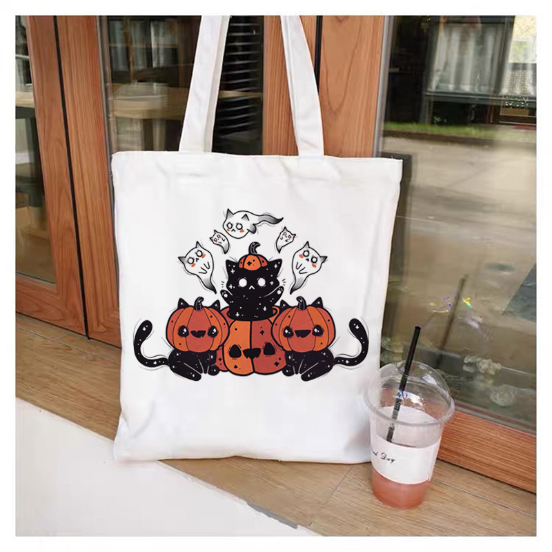 Geantă de cumpărături reutilizabilă, la modă, pentru femei, genți de tote din pânză, Satan Cat Demon, geantă de imprimare, cu desene animate, Bolsa de cumpărături, genți de umăr pentru cumpărători