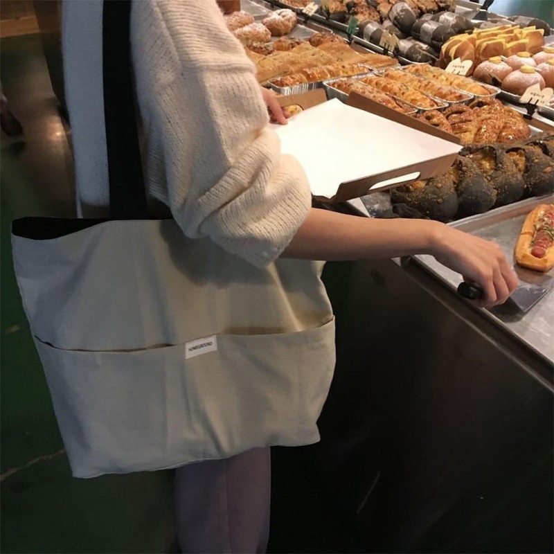 Női hordtáska esztétikus, egyszínű diákok alkalmi kézitáska válltáska nagy kapacitású Oxford újrafelhasználható bevásárló táska 2022