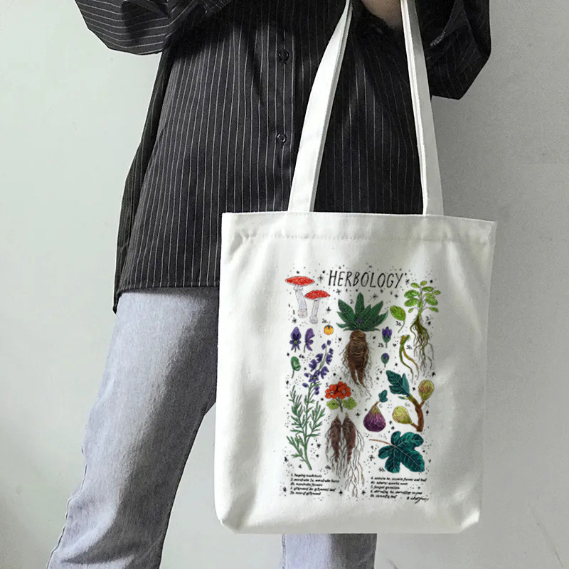 Sēņu plecu soma Audekla soma Harajuku Shopper Bag Mode Ikdienas vasaras plecu somas Tote Shopper Bag Borderkollijs