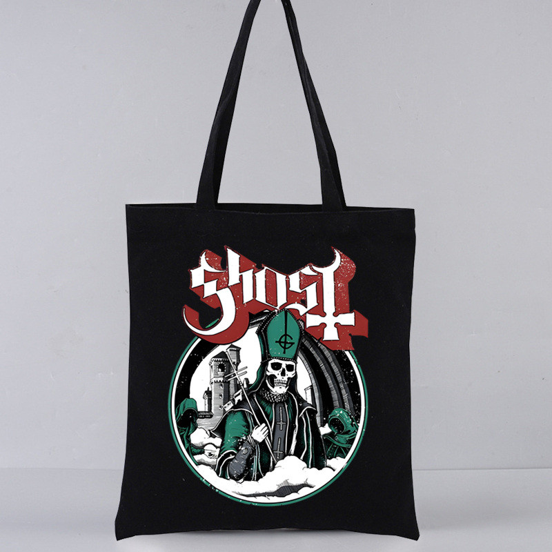 Ghost Band estetický grunge kovový Harajuku nákupné čierne tašky plátená taška tote mamička opakovane použiteľná látková taška kabelka tašky cez rameno