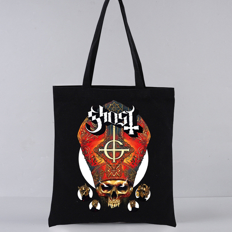 Ghost Band estetický grunge kovový Harajuku nákupné čierne tašky plátená taška tote mamička opakovane použiteľná látková taška kabelka tašky cez rameno