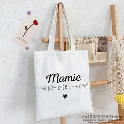 Taška Mamie Chérie coeur idée cadeau mamie femme pour noël Ženy Nákupné plátenná taška Dievčatá Žena Ulzzang Taška cez rameno