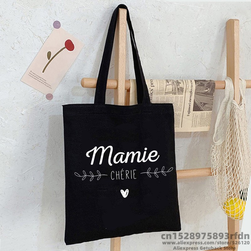 Taška Mamie Chérie coeur idée cadeau mamie femme pour noël Ženy Nákupné plátenná taška Dievčatá Žena Ulzzang Taška cez rameno
