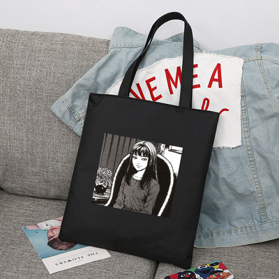 Junji Ito Japāņu Anime Manga Atkārtoti lietojama iepirkumu soma Sieviešu kanvas Tote Somas Apdruka Eco Bag Shopper Plecu somas