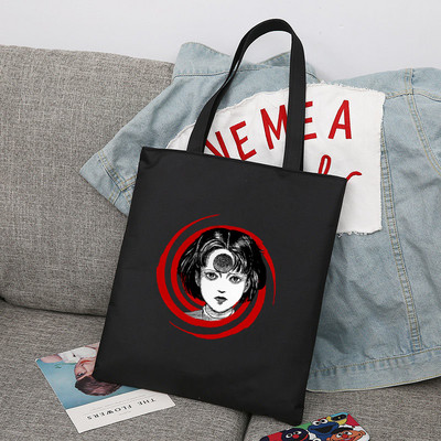 Junji Ito Japāņu Anime Manga Atkārtoti lietojama iepirkumu soma Sieviešu kanvas Tote Somas Apdruka Eco Bag Shopper Plecu somas