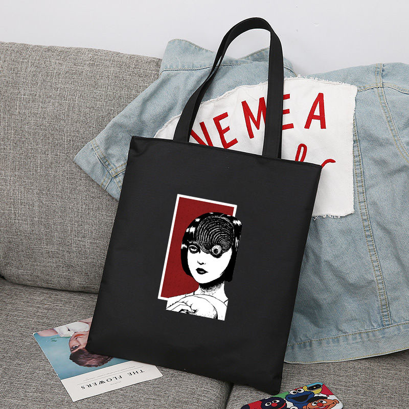 Junji Ito Japāņu Anime Manga Atkārtoti lietojama iepirkumu soma Sieviešu kanvas Tote Somas Apdruka Eco Bag Shopper Plecu somas