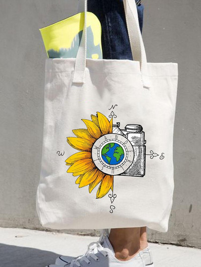 Moterų spaudinių pirkėjas Laisvalaikio apsipirkimo rankinės Moteriškos pečių mados 90-ųjų Stilius Gėlės Gėlėtos Merginos Grafinis drobinis krepšys