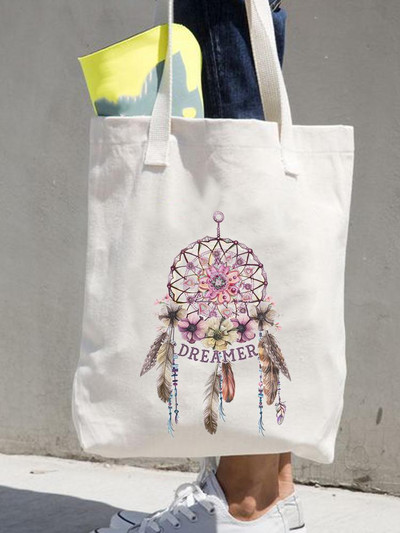 Moterų spaudinių pirkėjas Laisvalaikio apsipirkimo rankinės Moteriškos pečių mados 90-ųjų Stilius Gėlės Gėlėtos Merginos Grafinis drobinis krepšys