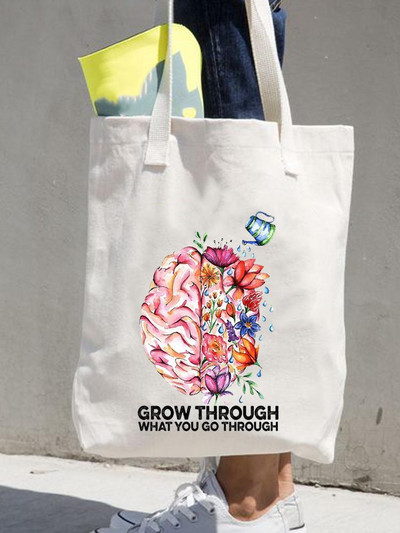 Moterų spaudinių pirkėjas Laisvalaikio apsipirkimo rankinės Moteriškos pečių mados 90-ųjų Stilius Gėlės Gėlėtos Merginos Grafinis drobinis krepšys