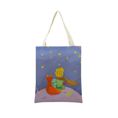 The Little Prince με εκτύπωση διπλής όψης Market Market Τσάντα αγορών Γυναικεία αναδιπλούμενη λινή τσάντα χειρός Εξωτερική φορητή βολική θήκη αποθήκευσης