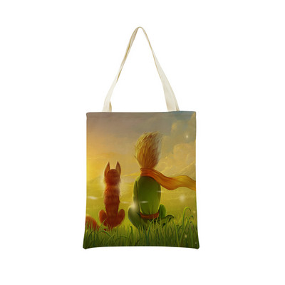 The Little Prince με εκτύπωση διπλής όψης Market Market Τσάντα αγορών Γυναικεία αναδιπλούμενη λινή τσάντα χειρός Εξωτερική φορητή βολική θήκη αποθήκευσης