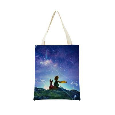 The Little Prince με εκτύπωση διπλής όψης Market Market Τσάντα αγορών Γυναικεία αναδιπλούμενη λινή τσάντα χειρός Εξωτερική φορητή βολική θήκη αποθήκευσης