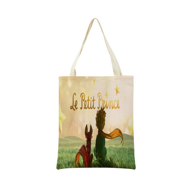 The Little Prince με εκτύπωση διπλής όψης Market Market Τσάντα αγορών Γυναικεία αναδιπλούμενη λινή τσάντα χειρός Εξωτερική φορητή βολική θήκη αποθήκευσης