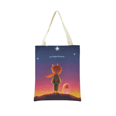 The Little Prince με εκτύπωση διπλής όψης Market Market Τσάντα αγορών Γυναικεία αναδιπλούμενη λινή τσάντα χειρός Εξωτερική φορητή βολική θήκη αποθήκευσης