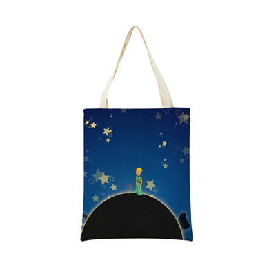 The Little Prince με εκτύπωση διπλής όψης Market Market Τσάντα αγορών Γυναικεία αναδιπλούμενη λινή τσάντα χειρός Εξωτερική φορητή βολική θήκη αποθήκευσης