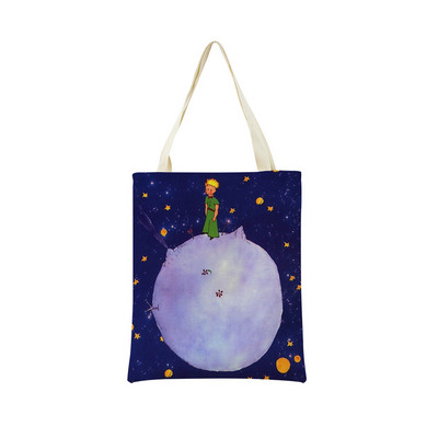 The Little Prince με εκτύπωση διπλής όψης Market Market Τσάντα αγορών Γυναικεία αναδιπλούμενη λινή τσάντα χειρός Εξωτερική φορητή βολική θήκη αποθήκευσης