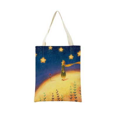 The Little Prince με εκτύπωση διπλής όψης Market Market Τσάντα αγορών Γυναικεία αναδιπλούμενη λινή τσάντα χειρός Εξωτερική φορητή βολική θήκη αποθήκευσης