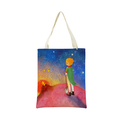 The Little Prince με εκτύπωση διπλής όψης Market Market Τσάντα αγορών Γυναικεία αναδιπλούμενη λινή τσάντα χειρός Εξωτερική φορητή βολική θήκη αποθήκευσης