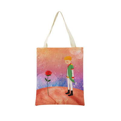 The Little Prince με εκτύπωση διπλής όψης Market Market Τσάντα αγορών Γυναικεία αναδιπλούμενη λινή τσάντα χειρός Εξωτερική φορητή βολική θήκη αποθήκευσης
