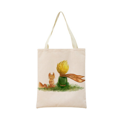 The Little Prince με εκτύπωση διπλής όψης Market Market Τσάντα αγορών Γυναικεία αναδιπλούμενη λινή τσάντα χειρός Εξωτερική φορητή βολική θήκη αποθήκευσης