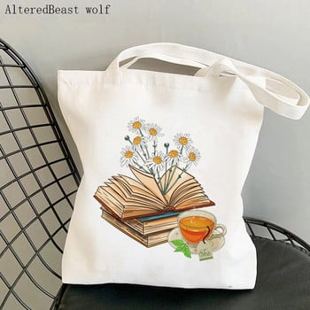 Γυναικεία τσάντα Shopper Flowery Books Printed Kawaii Bag Harajuku Shopping Canvas Canvas Shopper Girl Τσάντα Tote Shoulder Lady Bag