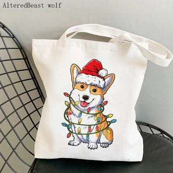 Shopper Kawaii Cartoons Corgi Printed Tote Bag γυναικών Harajuku shopper τσάντα κορίτσι Τσάντα αγορών ώμου Lady Canvas Bag