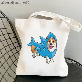 Shopper Kawaii Cartoons Corgi Printed Tote Bag γυναικών Harajuku shopper τσάντα κορίτσι Τσάντα αγορών ώμου Lady Canvas Bag