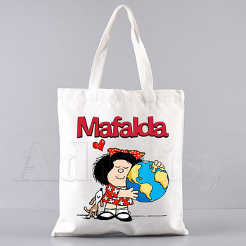 Mafalda 90s Cartoon Harajuku Shoulder Tote Bag για γυναικείες τσάντες Eco επαναχρησιμοποιήσιμη τσάντα αγορών Vintage τσάντες