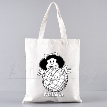 Mafalda 90s Cartoon Harajuku Shoulder Tote Bag για γυναικείες τσάντες Eco επαναχρησιμοποιήσιμη τσάντα αγορών Vintage τσάντες