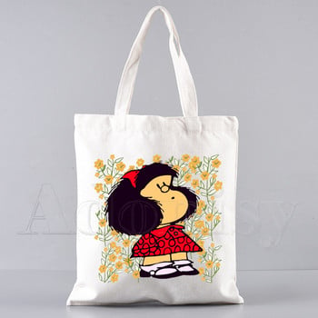 Mafalda 90s Cartoon Harajuku Shoulder Tote Bag για γυναικείες τσάντες Eco επαναχρησιμοποιήσιμη τσάντα αγορών Vintage τσάντες