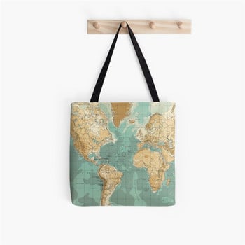 Αστείος Vintage Χάρτης του Κόσμου Tote Bag Γυναικεία τσάντα Harajuku shopper κορίτσι Τσάντα για ψώνια Shoulder Lady Canvas Bag