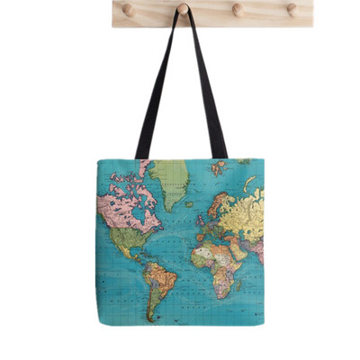Juokingas senovinis pasaulio žemėlapis Nešiojamas krepšys Spausdintas krepšys moterims Harajuku pirkėjo rankinė mergina Pečių pirkinių krepšys Lady Canvas Bag