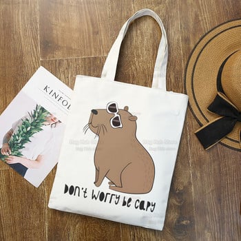 Capybara Cute Ulzzang Shopper Bag Print Canvas Canvas Animal Cartoon Tote Τσάντες Γυναικείες τσάντες Τσάντες ώμου Harajuku