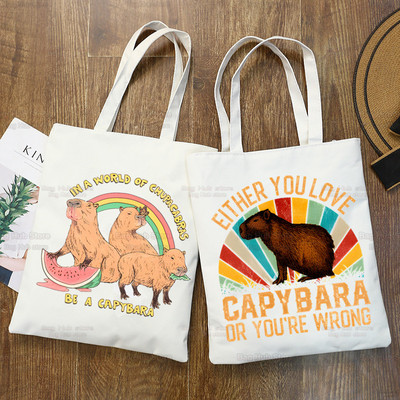 Capybara Cute Ulzzang Shopper Bag Print Canvas Canvas Animal Cartoon Tote Τσάντες Γυναικείες τσάντες Τσάντες ώμου Harajuku