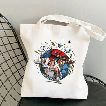 Totoro Studio Ghibli Tote Bag Women Spirited Away Τσάντες καμβά Miyazaki Hayao Τσάντες αγορών KiKi Anime Shoulder Bag Πτυσσόμενη δεκαετία του \'90