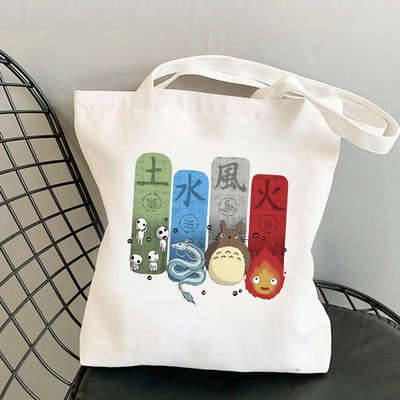 Totoro Studio Ghibli Tote Bag Ženske Spirited Away platnene torbe Miyazaki Hayao Shopping torbe KiKi Anime torba na rame sklopiva 90-ih