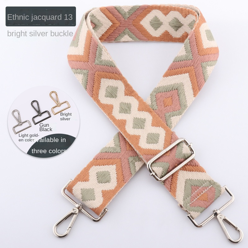 Dámska etnická výšivka, taška cez rameno, doplnky, prenosná taška cez rameno, farebná látka, nylon, nastaviteľný opasok 3,8 cm
